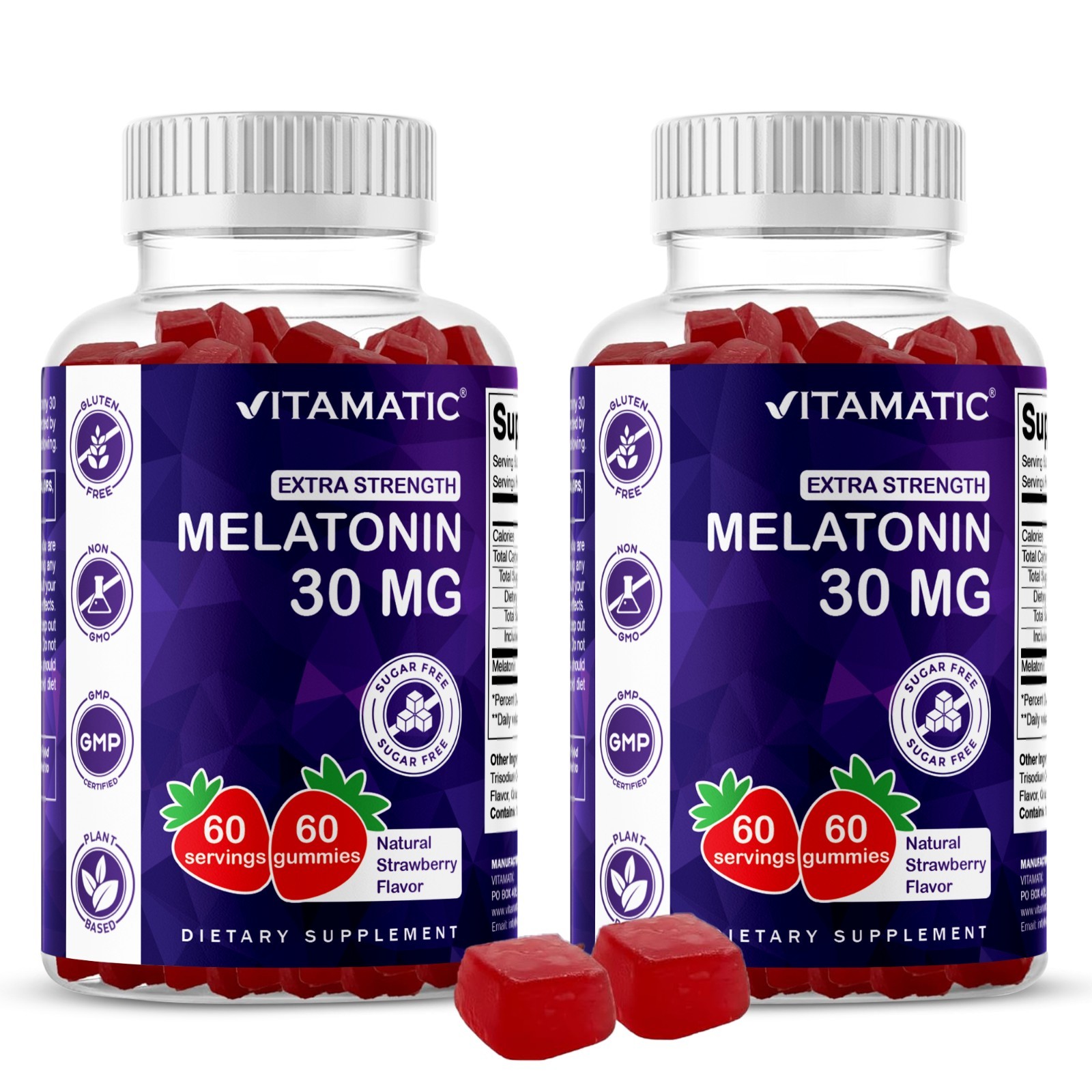 Vitamatic Sugar Free Melatonin 30mg per gummy-60 Servings – 60 Gummy – 2 Pack