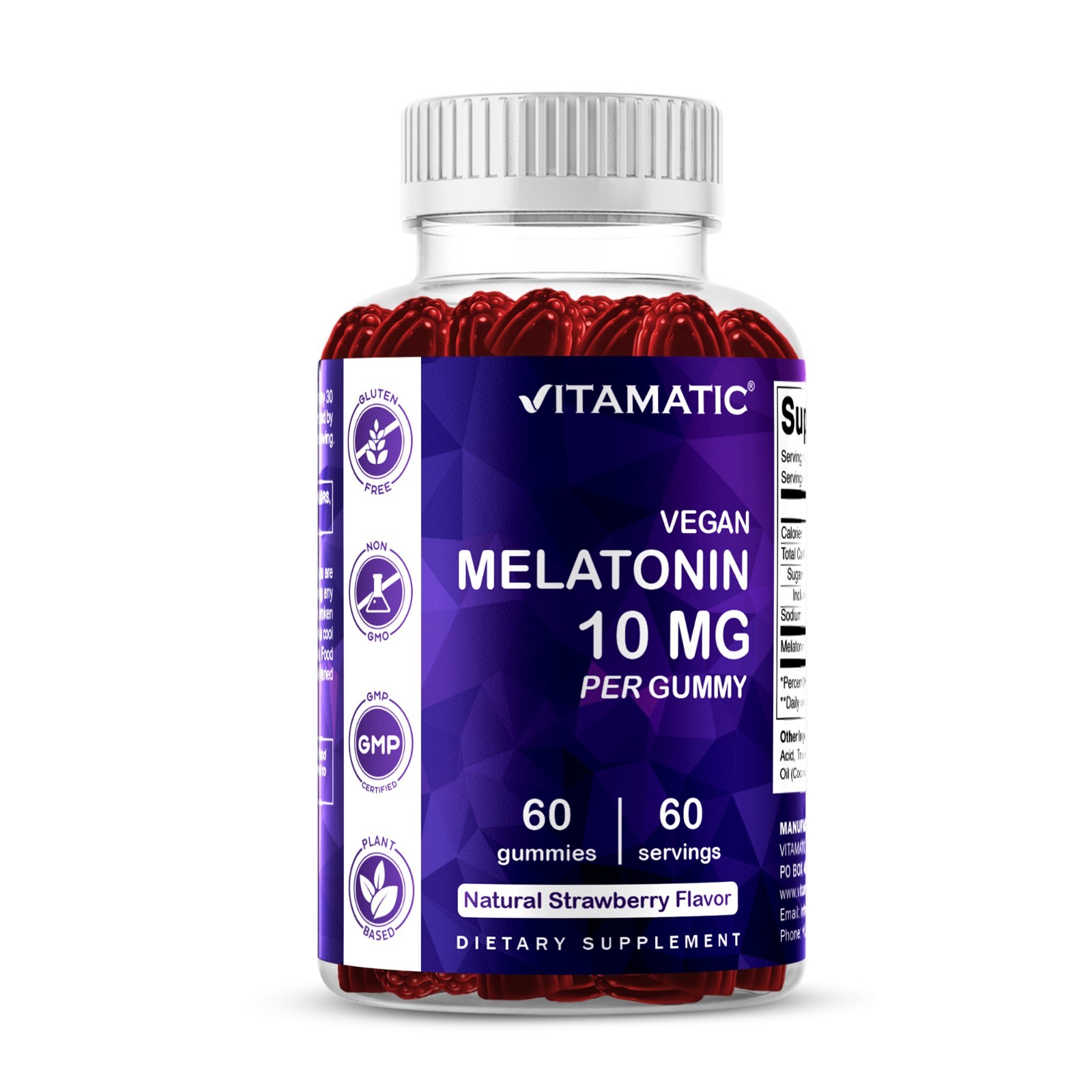 Vitamatic Melatonin 10mg per gummy – 60 Servings – 60 Vegetarian Gummies