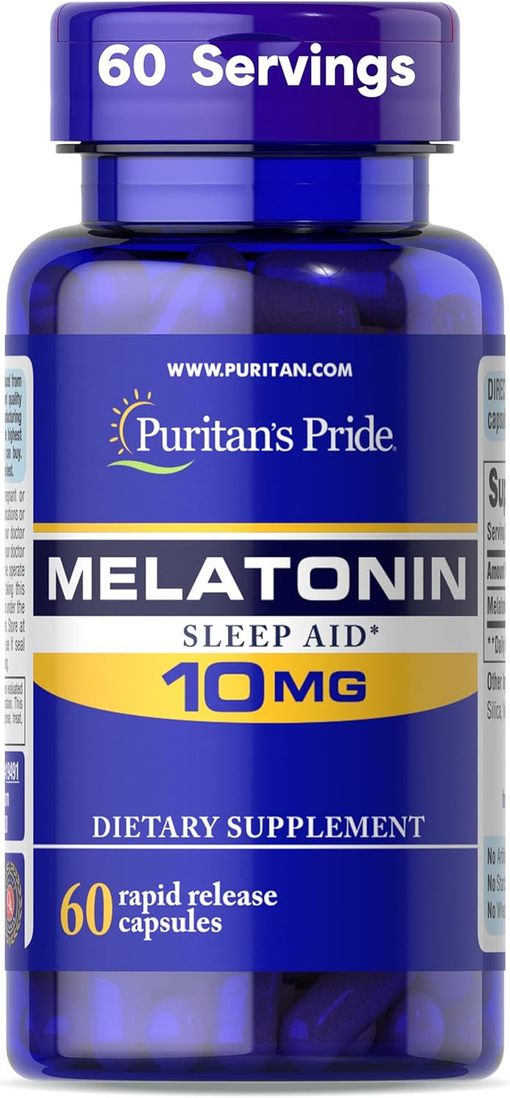 Puritan’s Pride Melatonin 10Mg 60 Capsules Sleep Aid Restful Longer Sleep