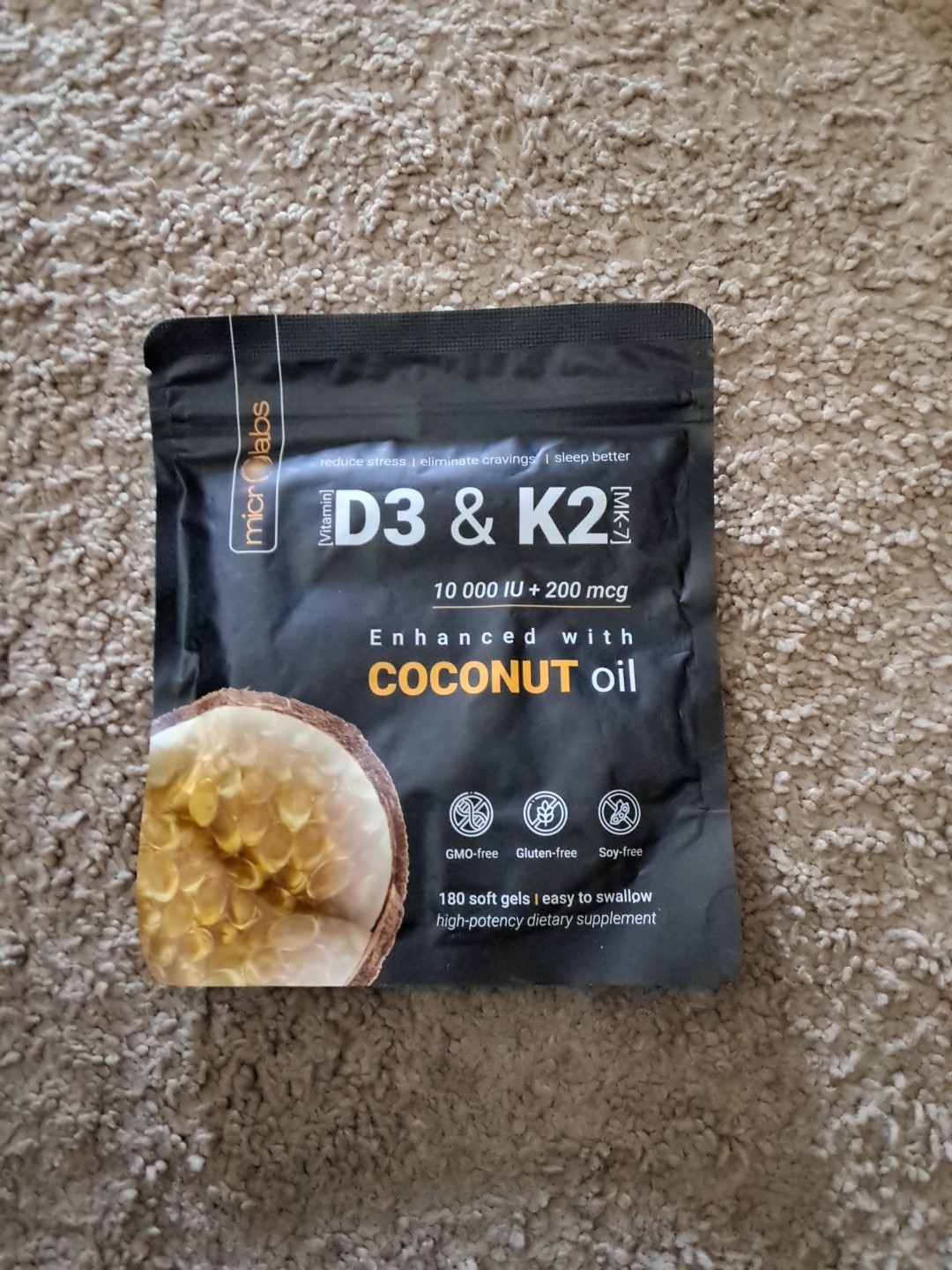 MicroLabs Vitamin D3 & K2  10,000 IU 200 mcg MK-7 180 Softgels Exp 10/26 #L3