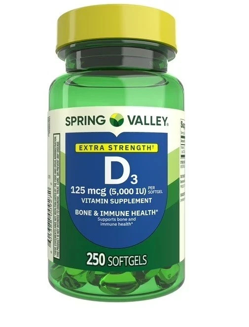 Spring Valley Vitamin D3 Softgels 125 mcg per Softgel 5,000 IU 250 Count