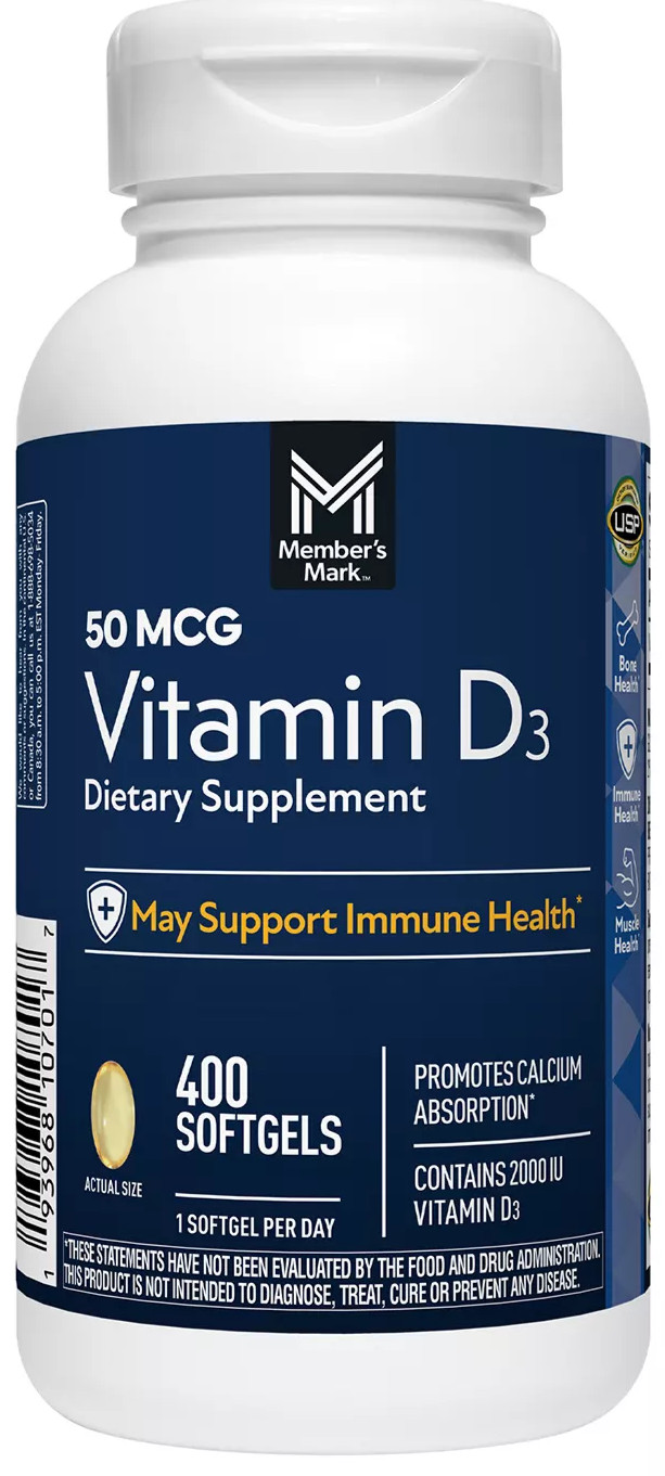 Member’s Mark Vitamin D3 2000 IU Supports Immune Health, 400 Dietary Softgels