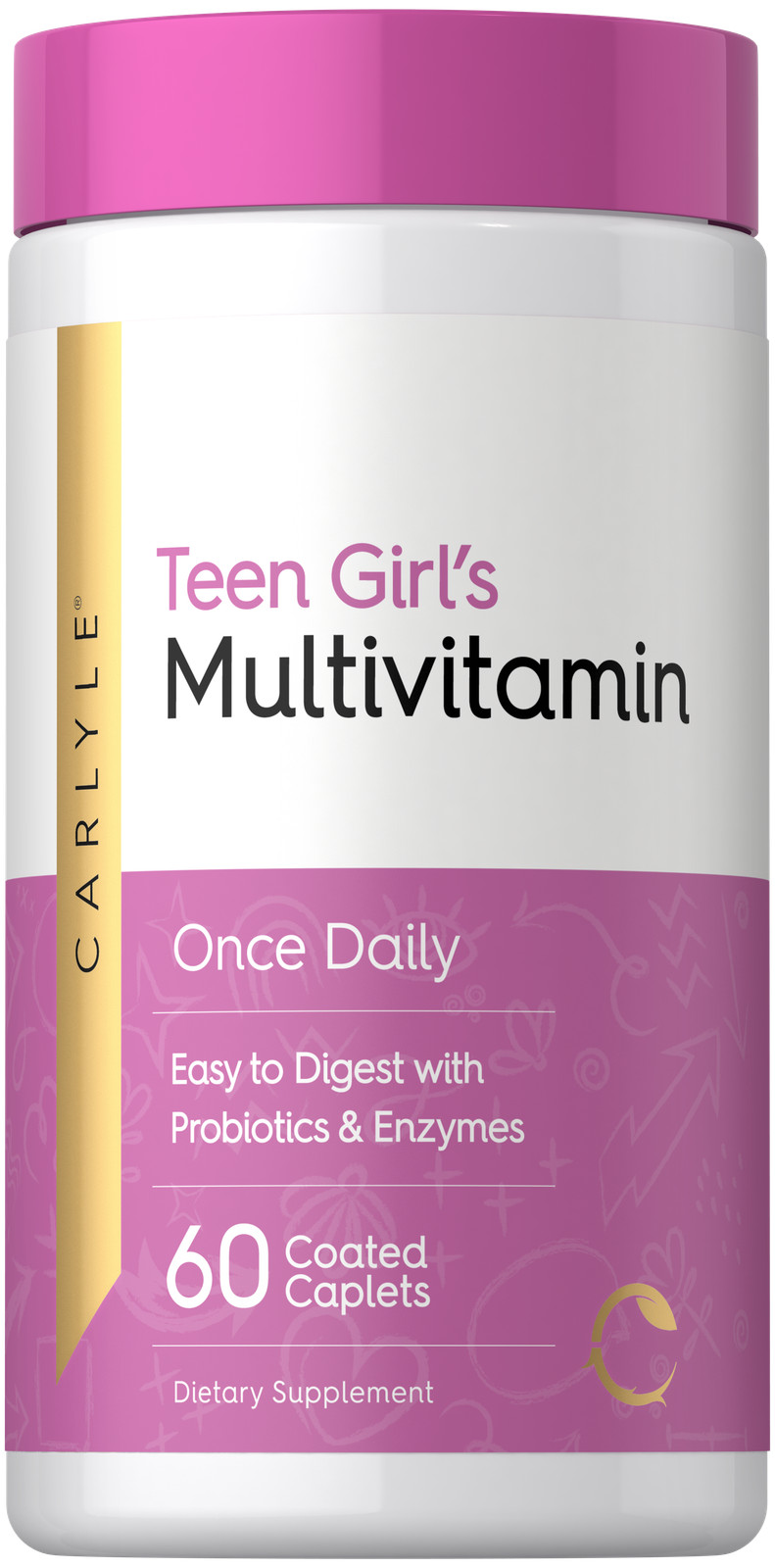 Teen Multivitamin for Girls | 60 Caplets | with Probiotics | by Carlyle