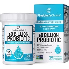 Probiotics 60 Billion CFU10 Strains + Organic Prebiotics NEW. Physician’s Choice