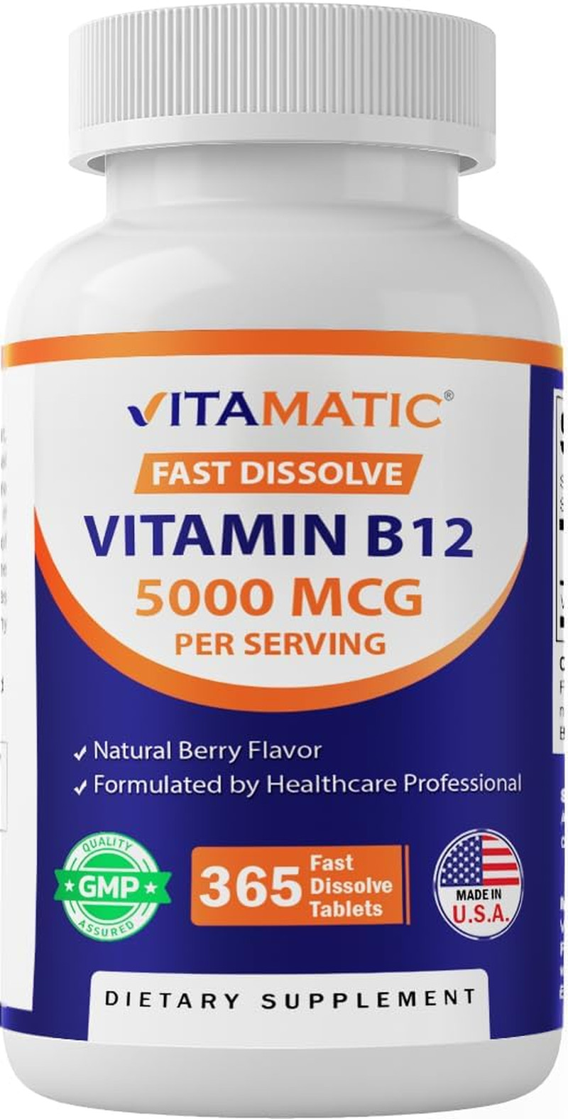 Vitamin B12 5000 Mcg – 365 Fast Dissolve Tablets Berry Flavor – Supports Energy