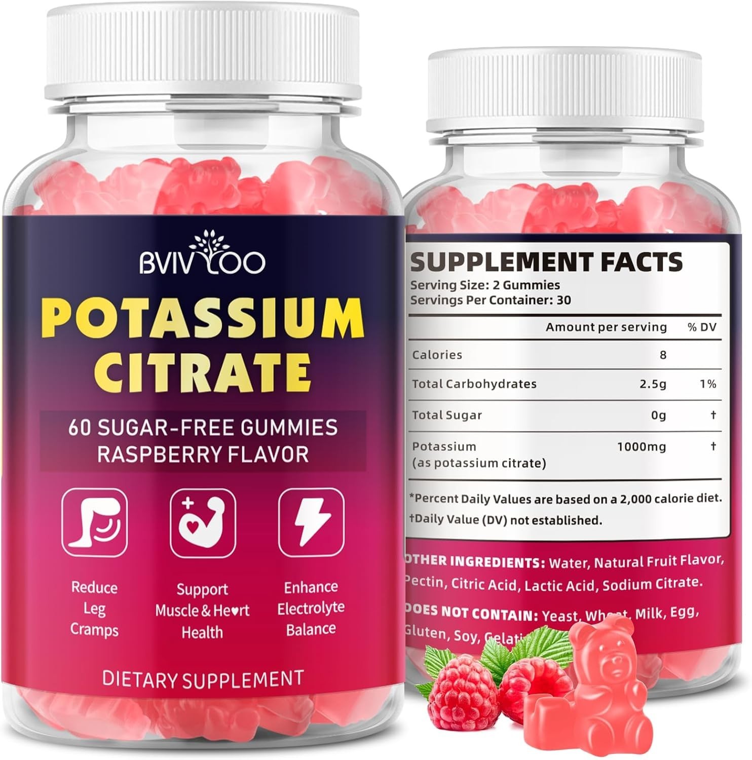 Potassium Gummies for Adults, High Potency Potassium Citrate 1000Mg Supports Leg