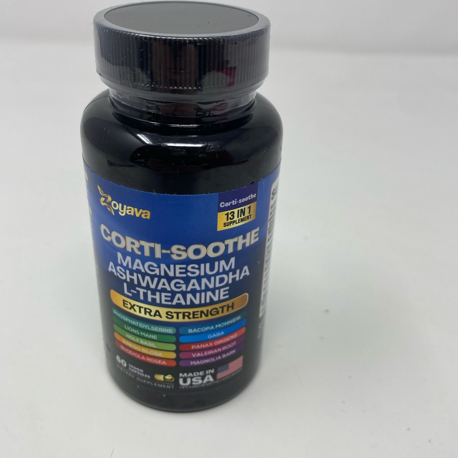 Zoyava Corti-Soothe Cortisol Supplement – 60 Capsules, Black Bottle – Magnesium