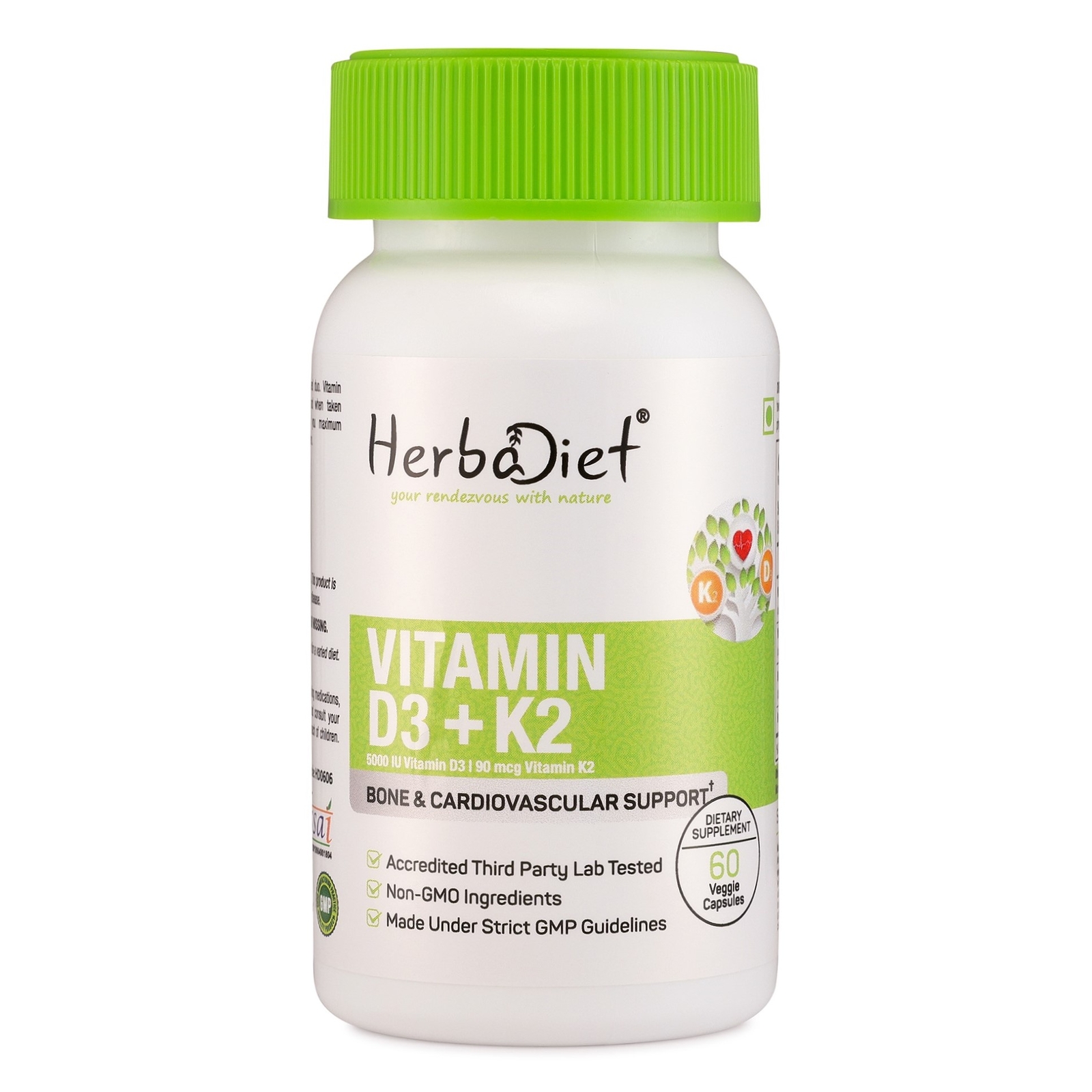 Vitamin D3 and K2 5000 IU 90mcg Cholecalciferol MK-7 Capsules Immune Support