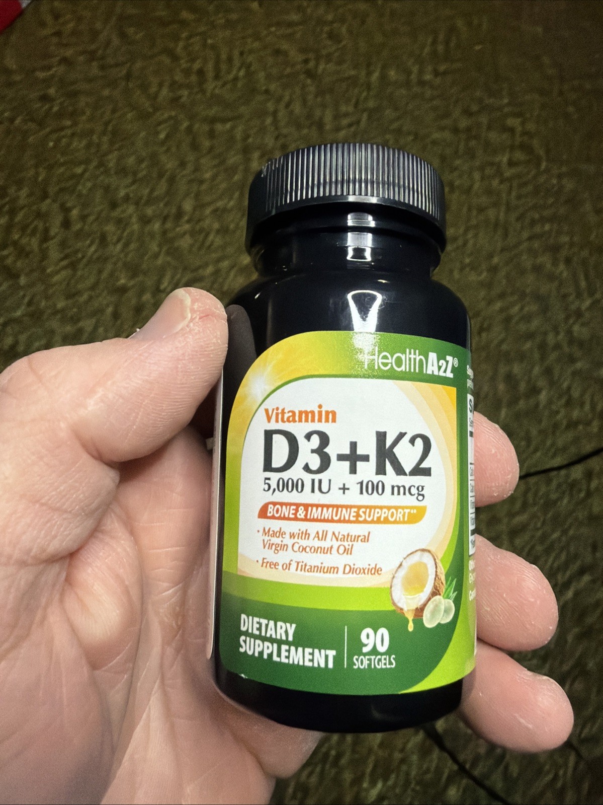HealthA2Z Vitamin D3 K2 5000 IU 100 mcg Softgel Bone Immune Support 90 Softgels