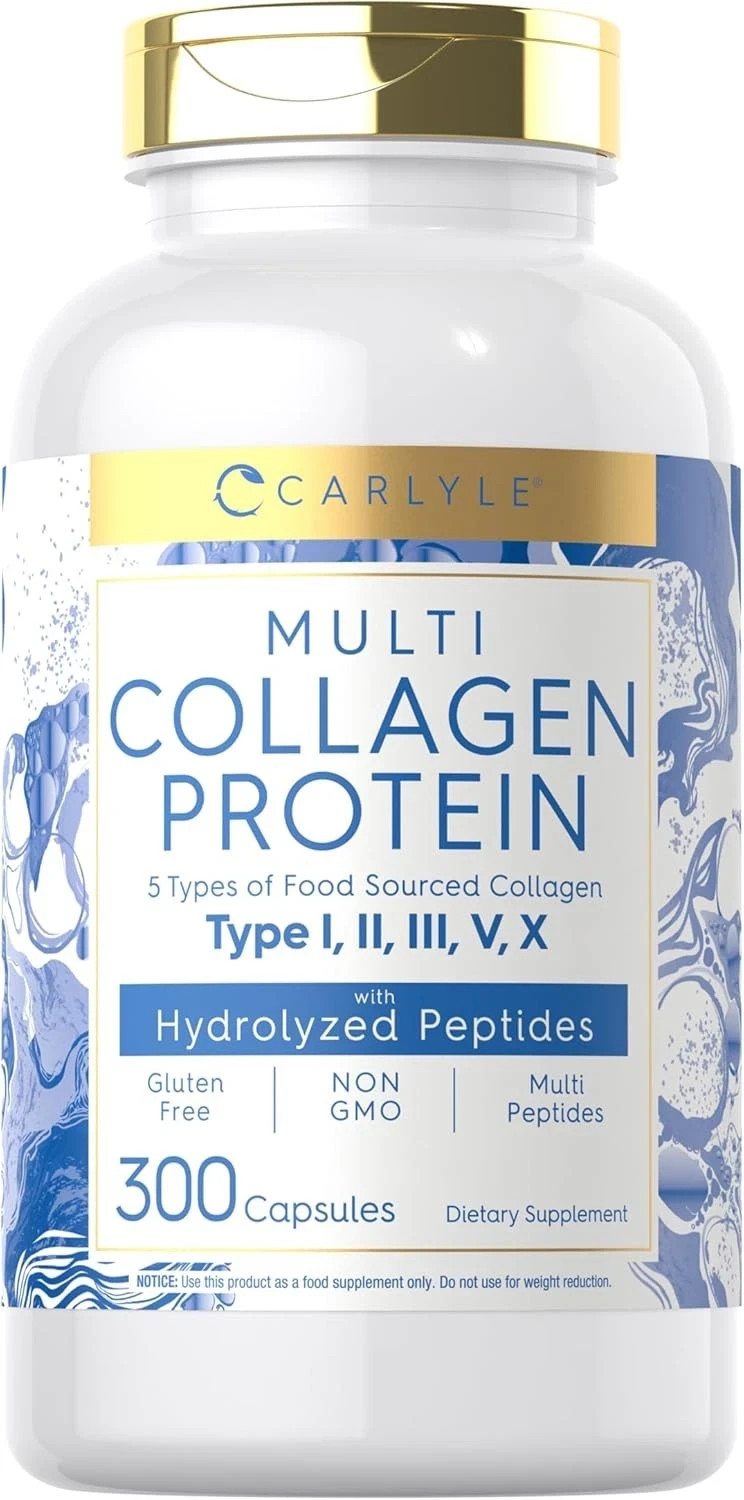 Multi Collagen Protein 2000mg | 300 Capsules | Type I, II, III, V, X | Carlyle