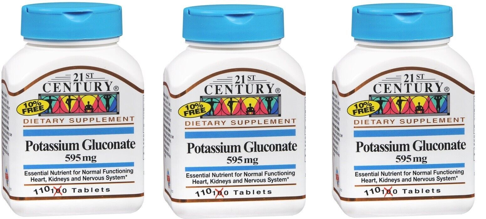 21st Century Potassium Gluconate 595mg Tablets 110ct – **3 Pack**