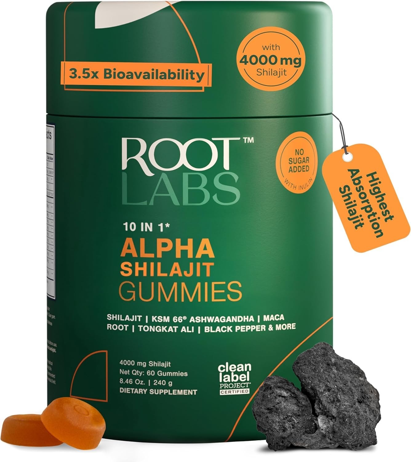 ROOT LABS 10-in-1 Alpha Shilajit 60 Gummies | 4000 mg Pure Himalayan Shilajit