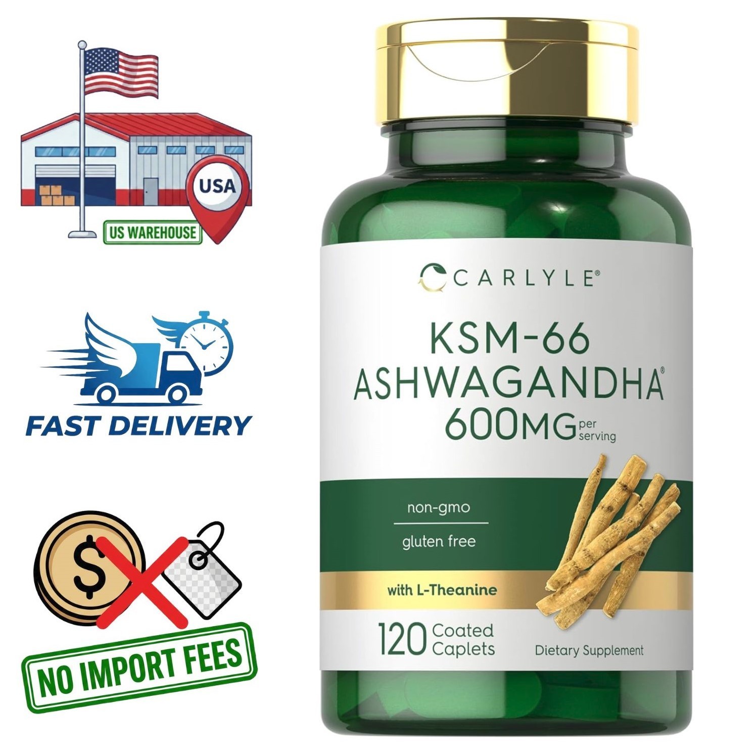 KSM-66 Ashwagandha 600 mg con L-teanina | 120 comprimidos | Extracto de Raíz
