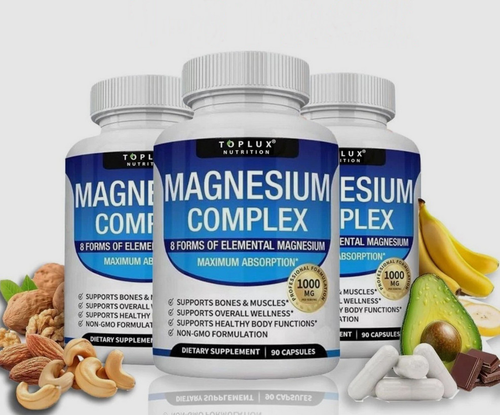 3X Toplux Nutrition Magnesium Complex 1000mg Supports 8 Elemental Magnesium