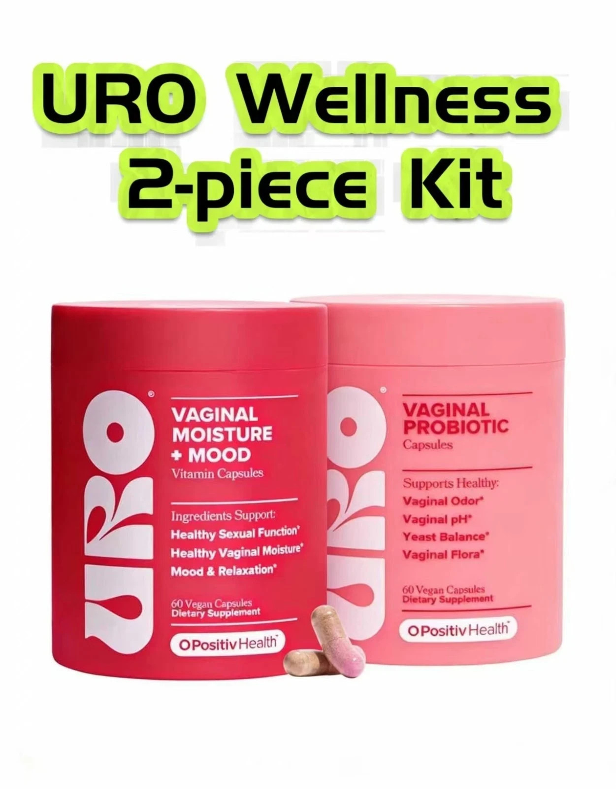URO Vaginal Health Duo – Moisture & Mood Support + Probiotics – 60ct x 2