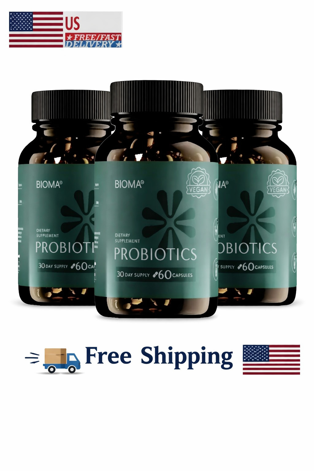 3 Pack BIOMA Probiotics Digestive Health Gut Support for Men & Women 60 Capsules