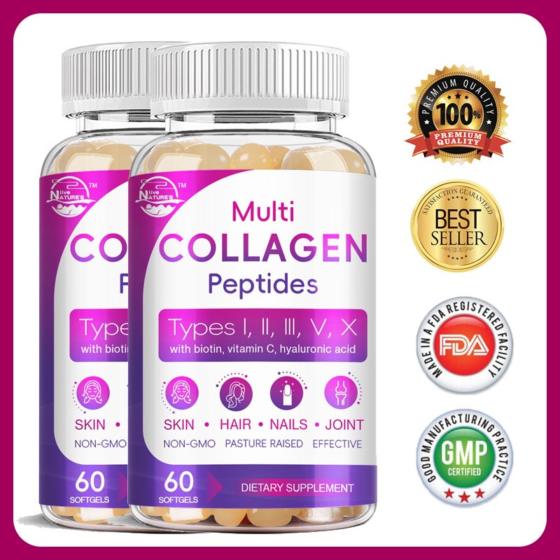 Multi COLLAGEN PEPTIDES Types I, II, III, V,X 120 Pills Anti-Aging Skin Capsules