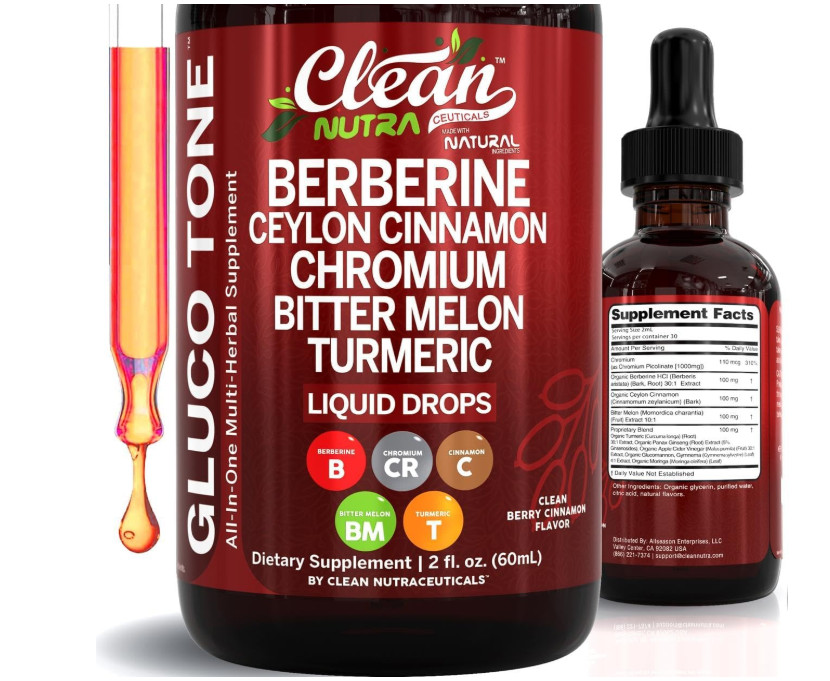 1 Bottles Clean Nutra Berberine with Ceylon Cinnamon Supplement Liquid Drops