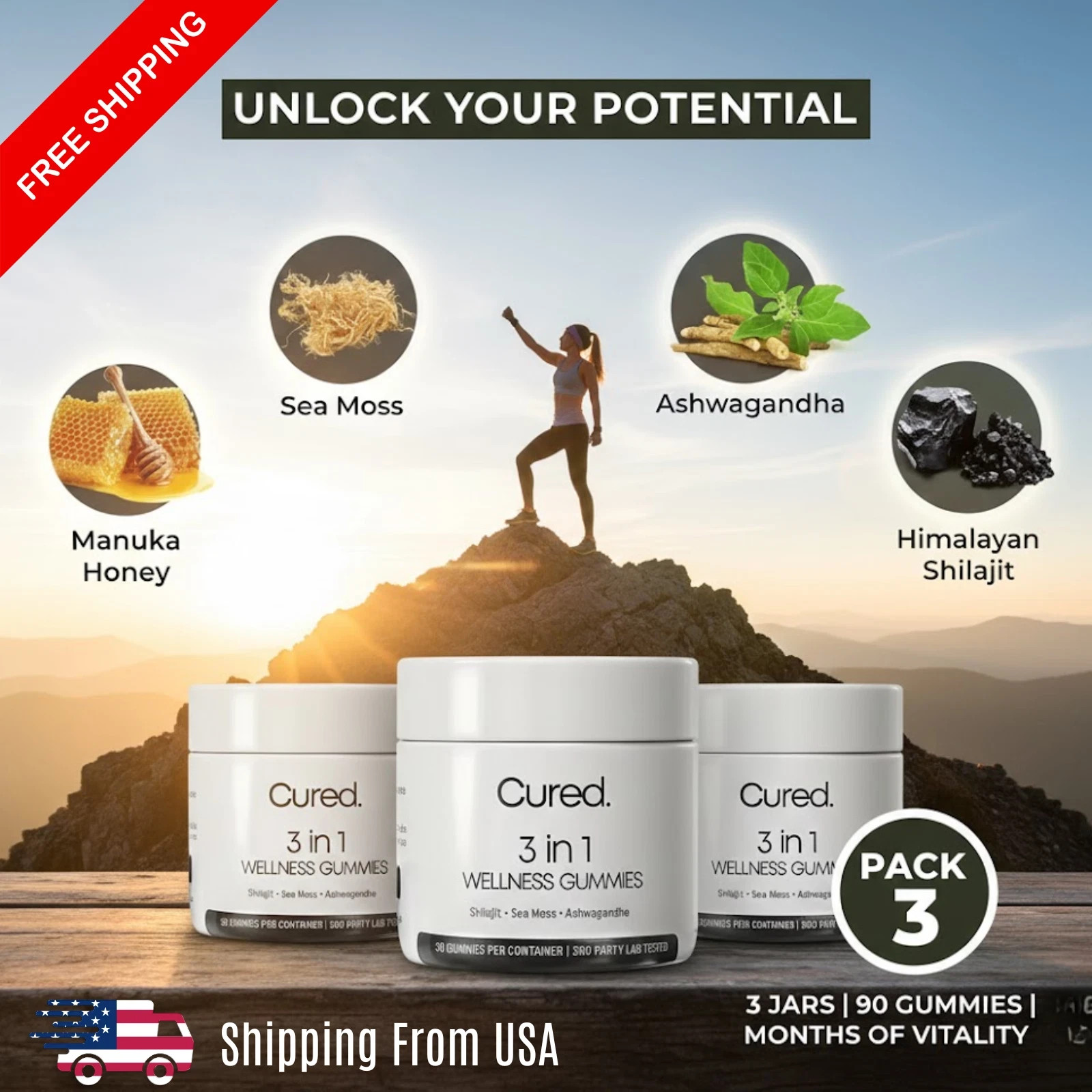 3-in-1 Shilajit Gummies for Men | Sea Moss & Ashwagandha | PACK Of 3 **