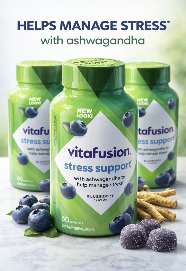(3) Vita-fusion💥 Ashwagandha Stress Support 60 ct.each*⚡️Blueberry-sealed