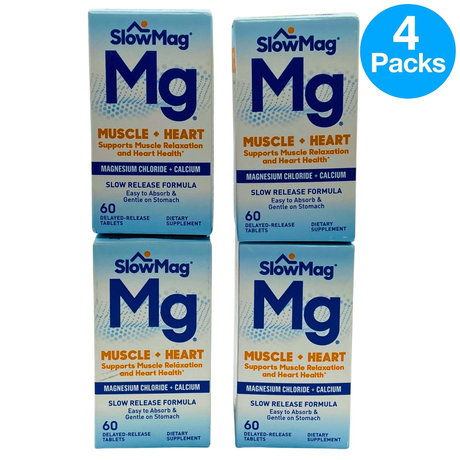 SlowMag Mg Muscle + Heart Magnesium Chloride + Calcium – 4 Pack – New