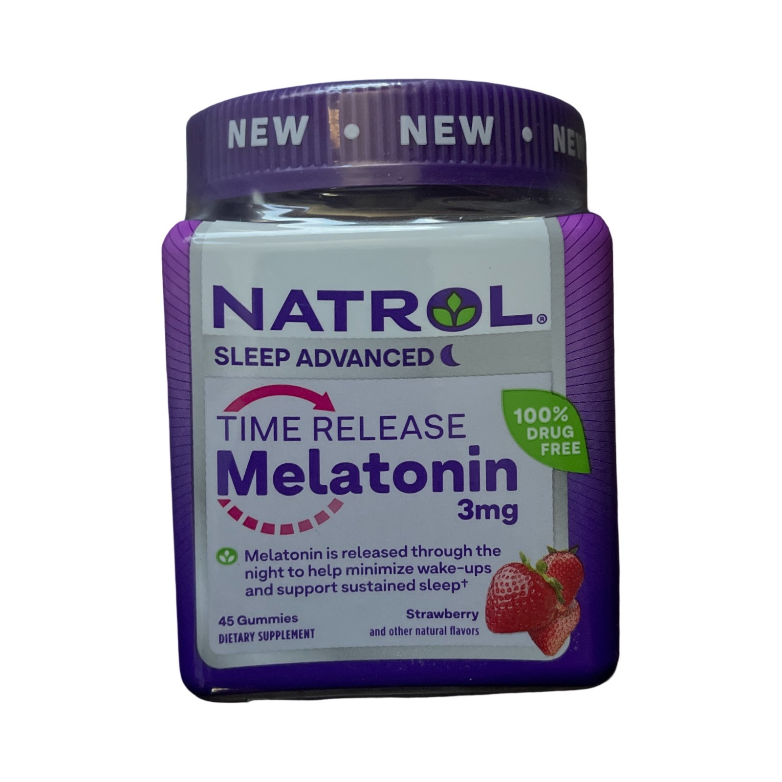 Natrol Time Release Melatonin 3mg Sleep Support, 45 Gummies Strawberry, Exp 4/26