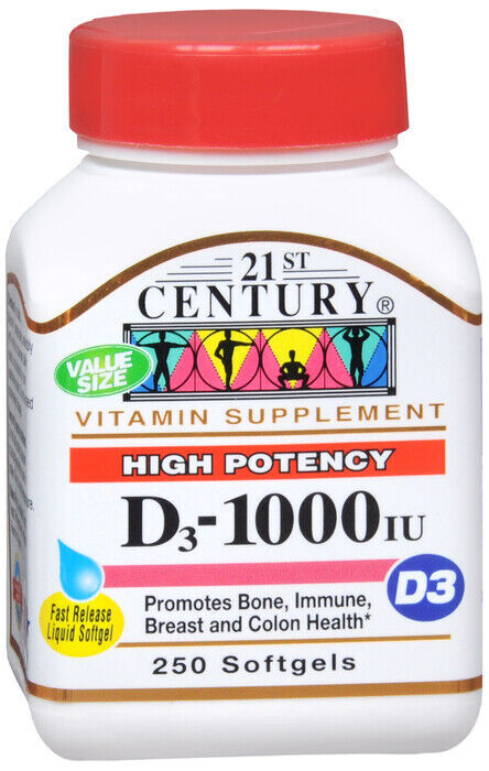 21ST CENTURY VITAMIN D-3 25MCG 1000IU SOFTGELS 250CT