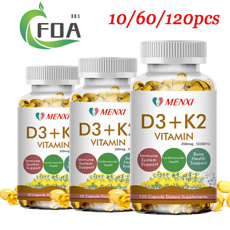 Vitamin D3 10000IU+K2 MK-7 250mcg 10/120 Capsules Bone Heart Cardiovascul Health