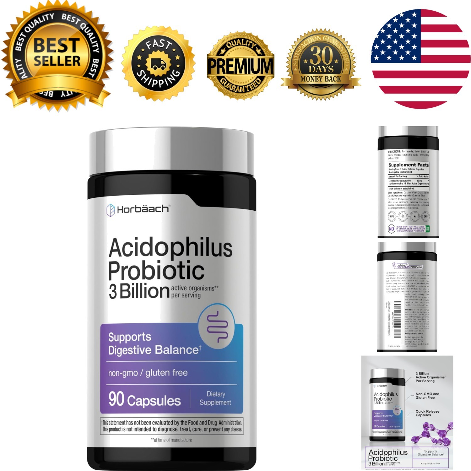 Probiotic Supplement – 3 Billion CFU for Digestive Health | 90 Capsules