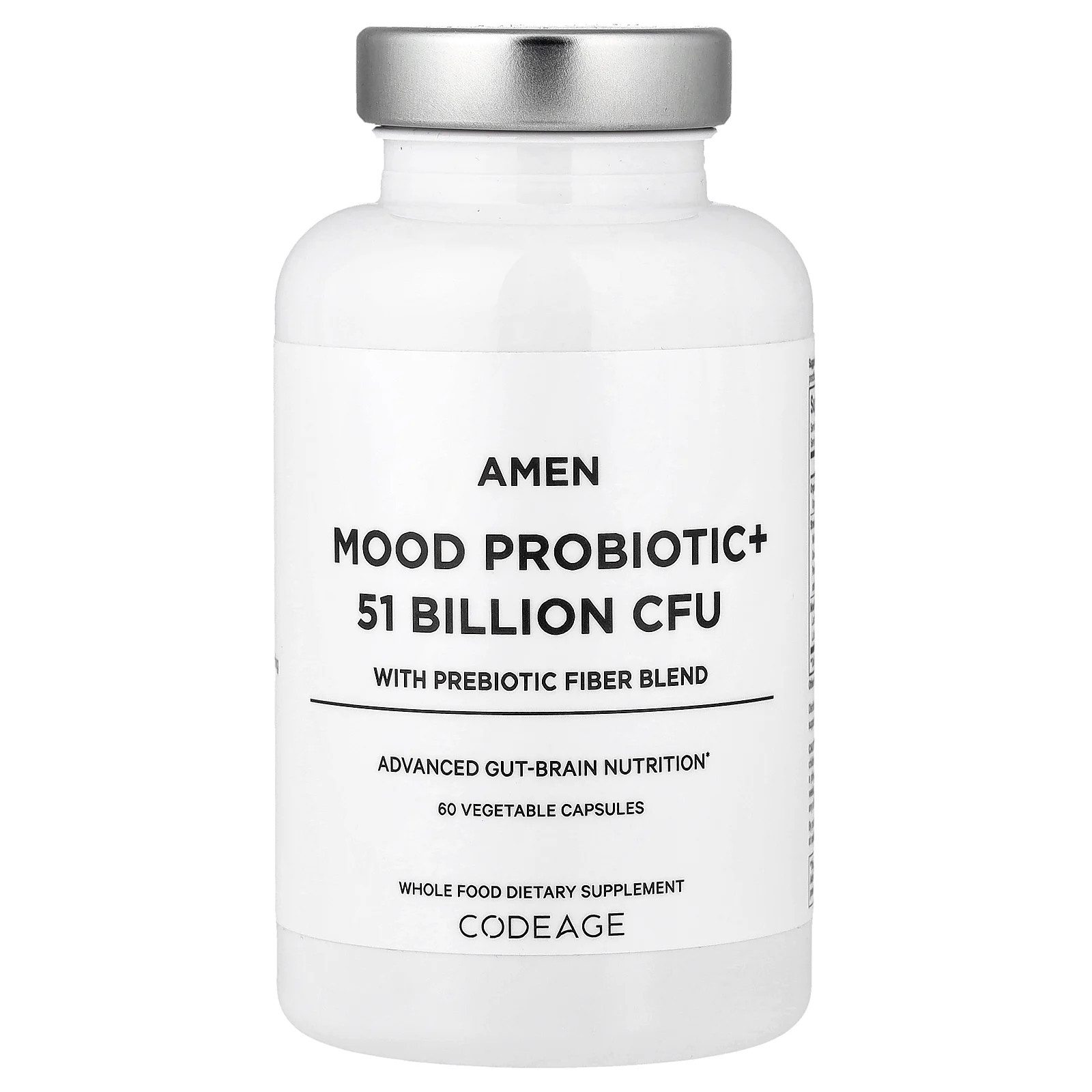 Amen, Mood Probiotic+ With Prebiotic Fiber Blend, 60 Vegetable Capsules