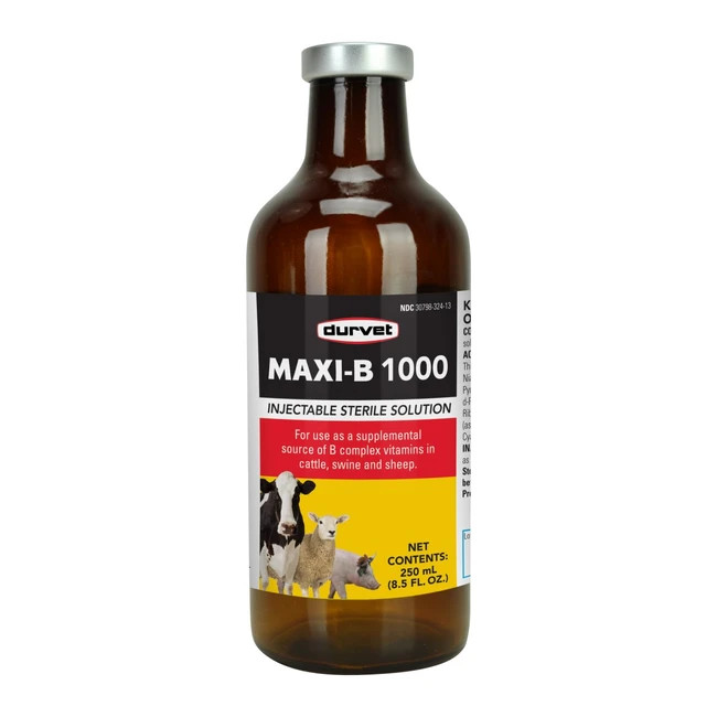 Durvet Maxi-B 1000 Injectable Vitamin B Complex For Cattle Swine Sheep