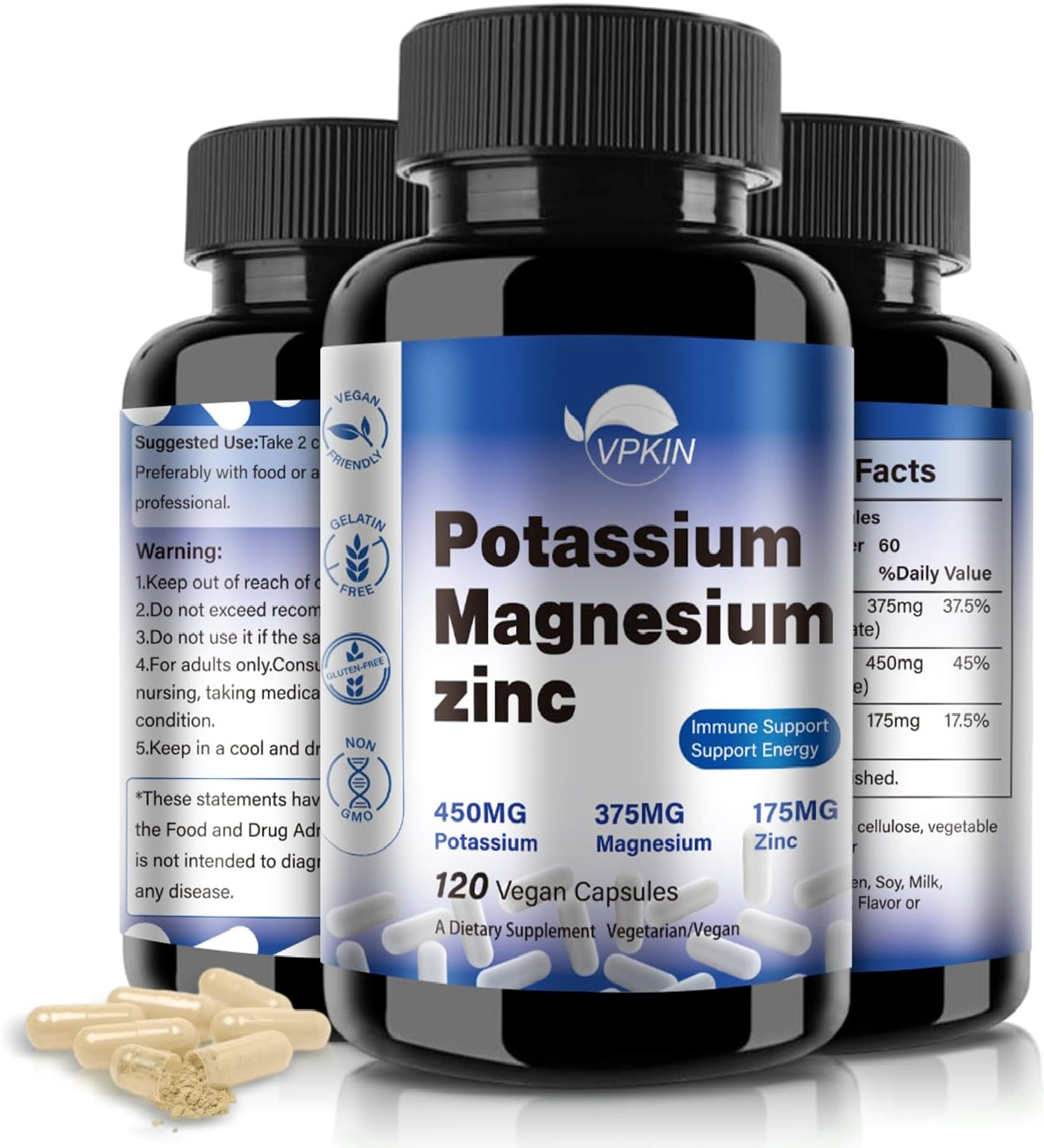 Potassium Magnesium Supplement 1000mg, Magnesium Potassium Zinc Aspartate Suppor