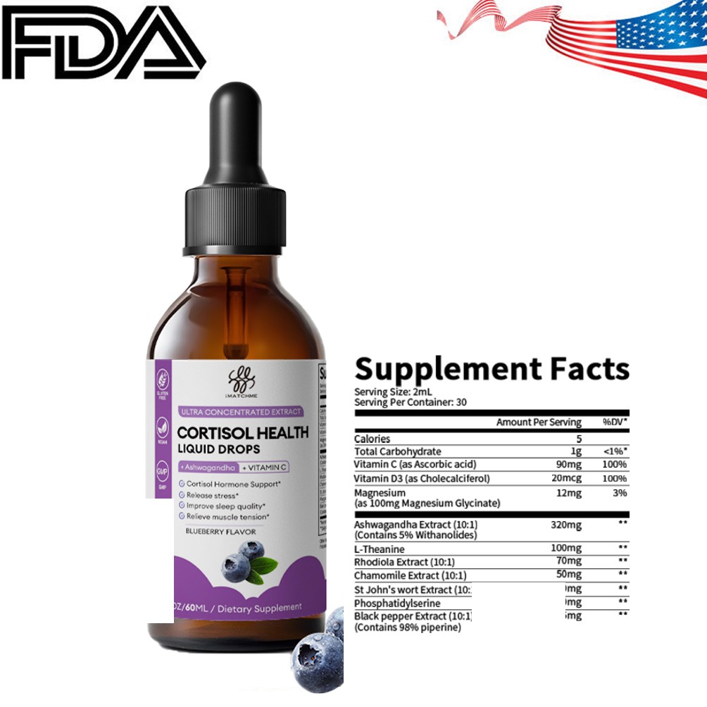 Cortisol Support Liquid Drop& Magnesium Ashwagandha Balanced Sleep Support