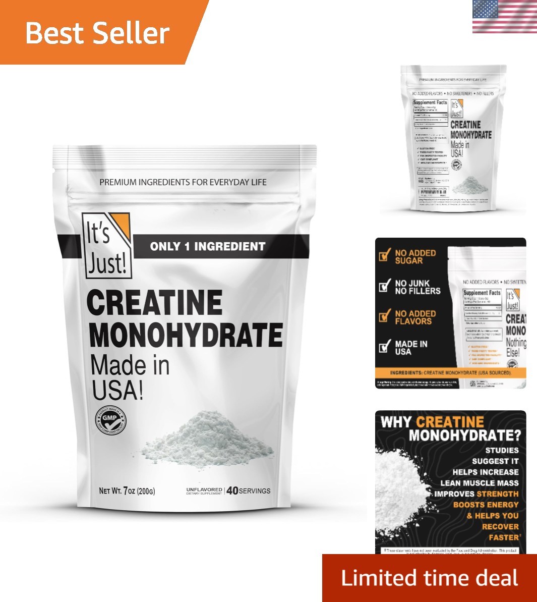 Unflavored Creatine Monohydrate – 100 Servings, Micronized for Fast Absorption