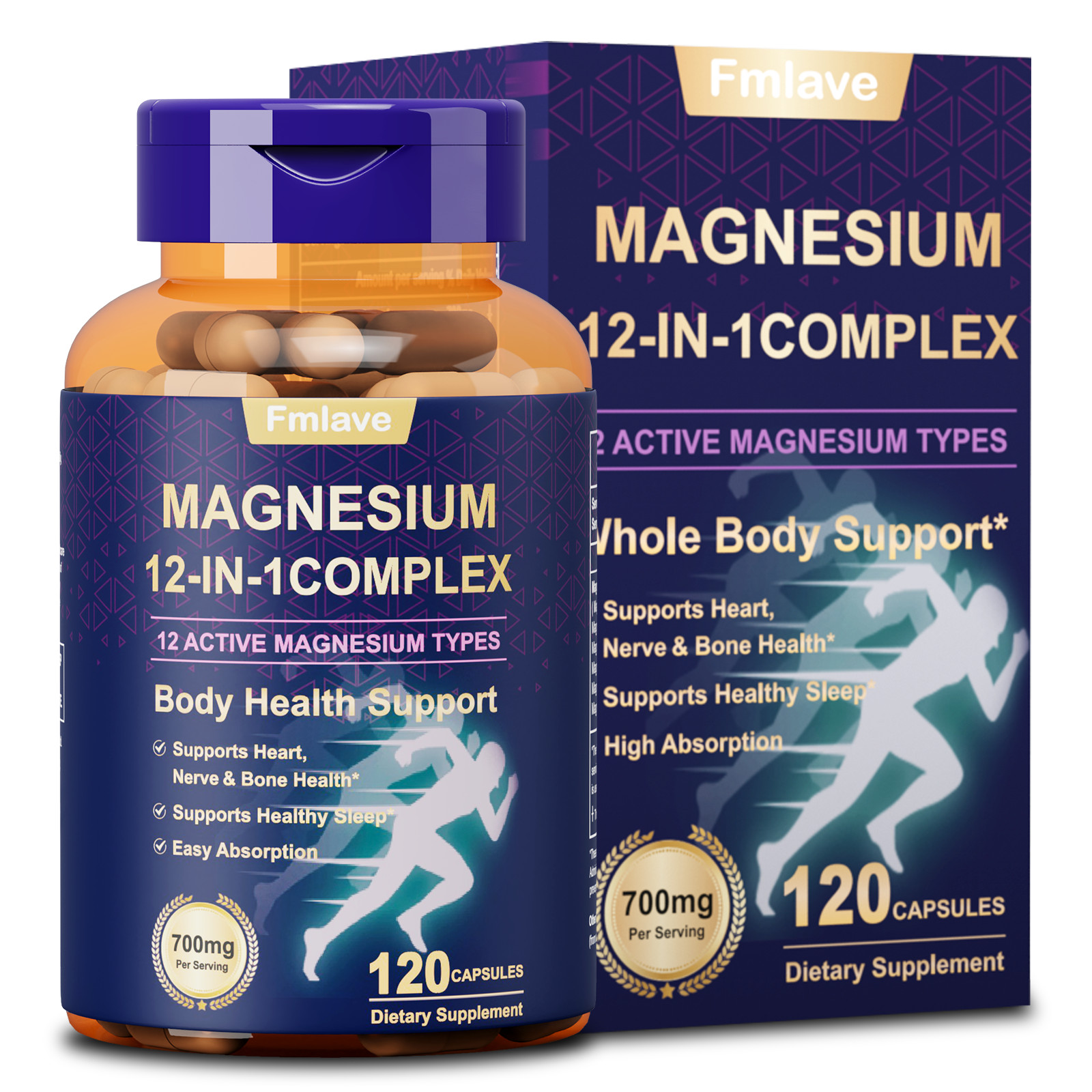 Magnesium Complex 700mg, 120 Capsules – Gluten Free and Non-GMO US Free Shipping
