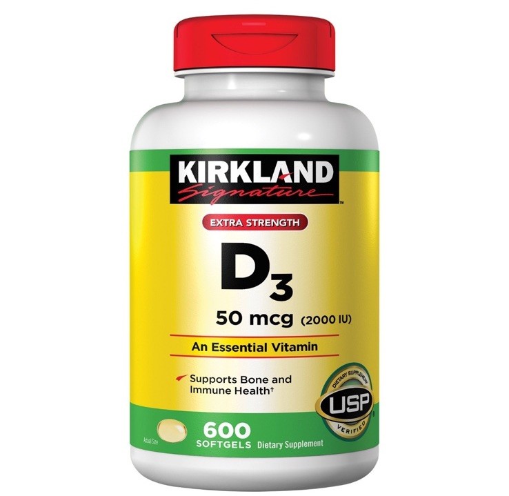 Kirkland Signature Vitamin D3 50 mcg 600 Softgels Gluten-Free Bone Support