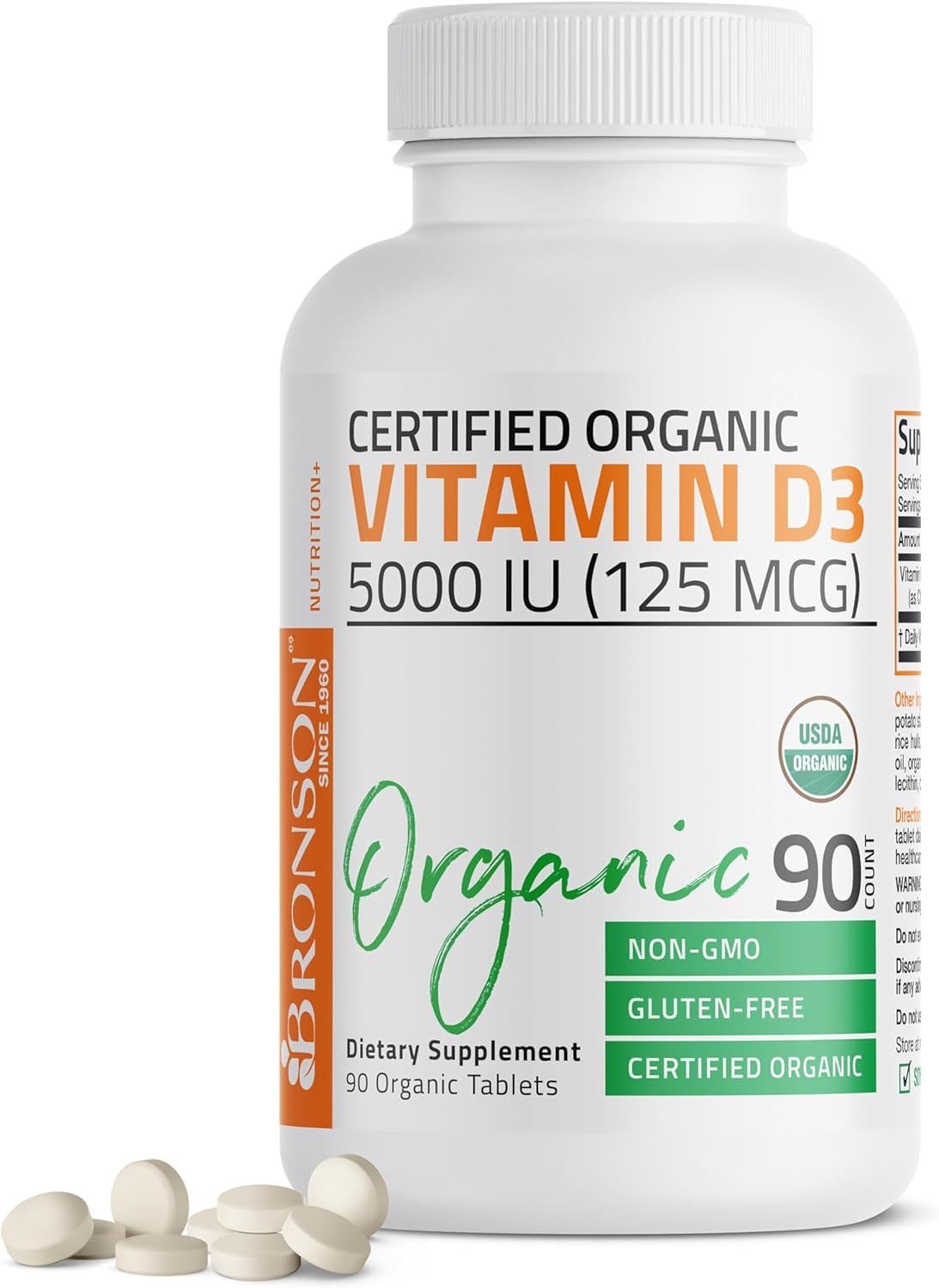 Vitamin D3 5000 IU Certified Organic Vitamin D Supplement 90 Tablets