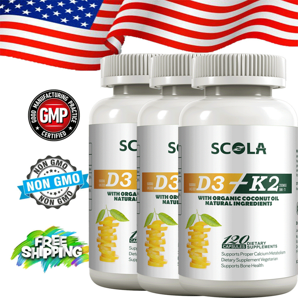 Vitamin D3 5000 IU Tablets with K2 MK7 Supplement for Immunity Bone Joint Heart