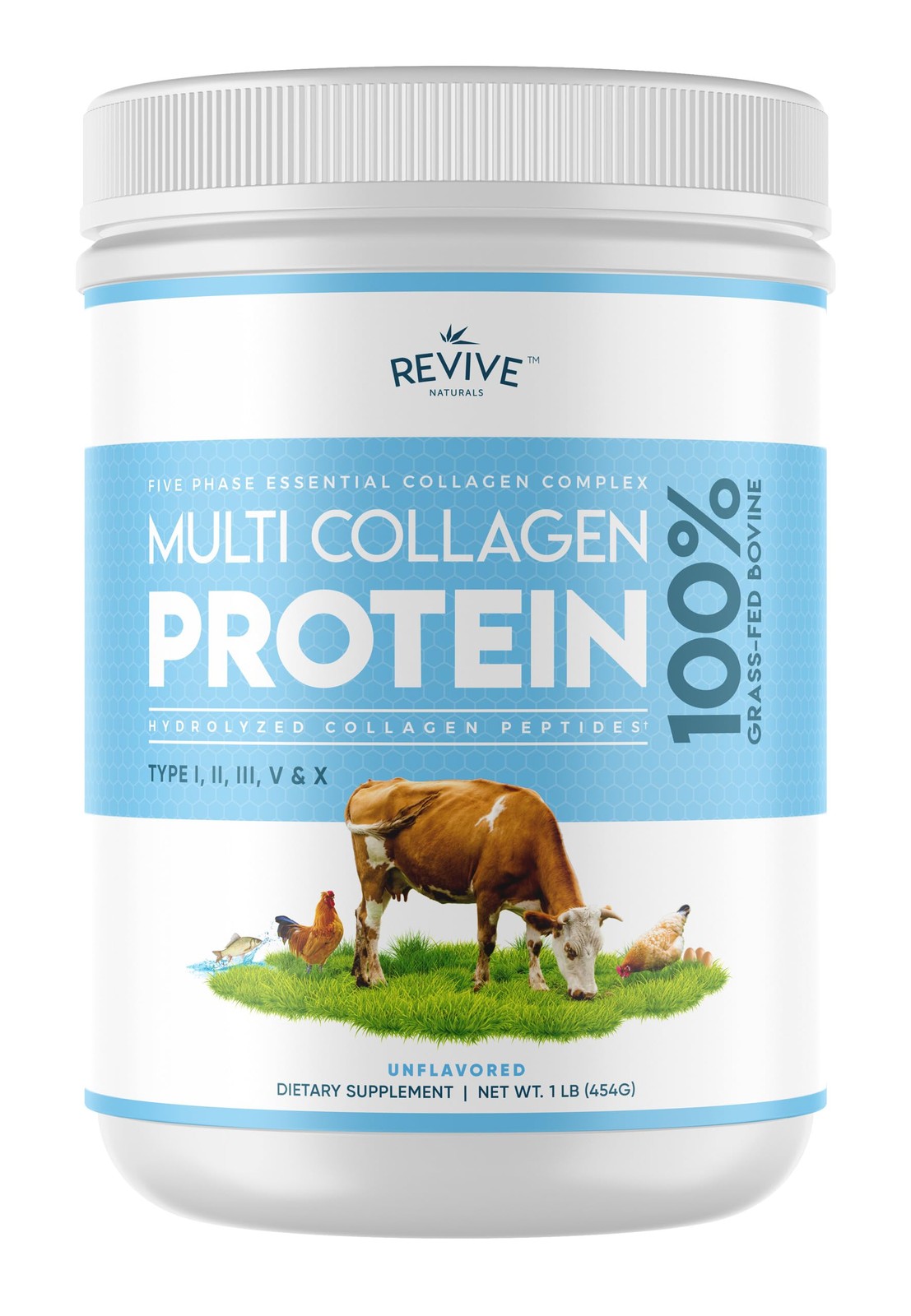 Revive Naturals Multi Collagen Hydrolyzed Protein Powder 16oz  Types I, II, I…