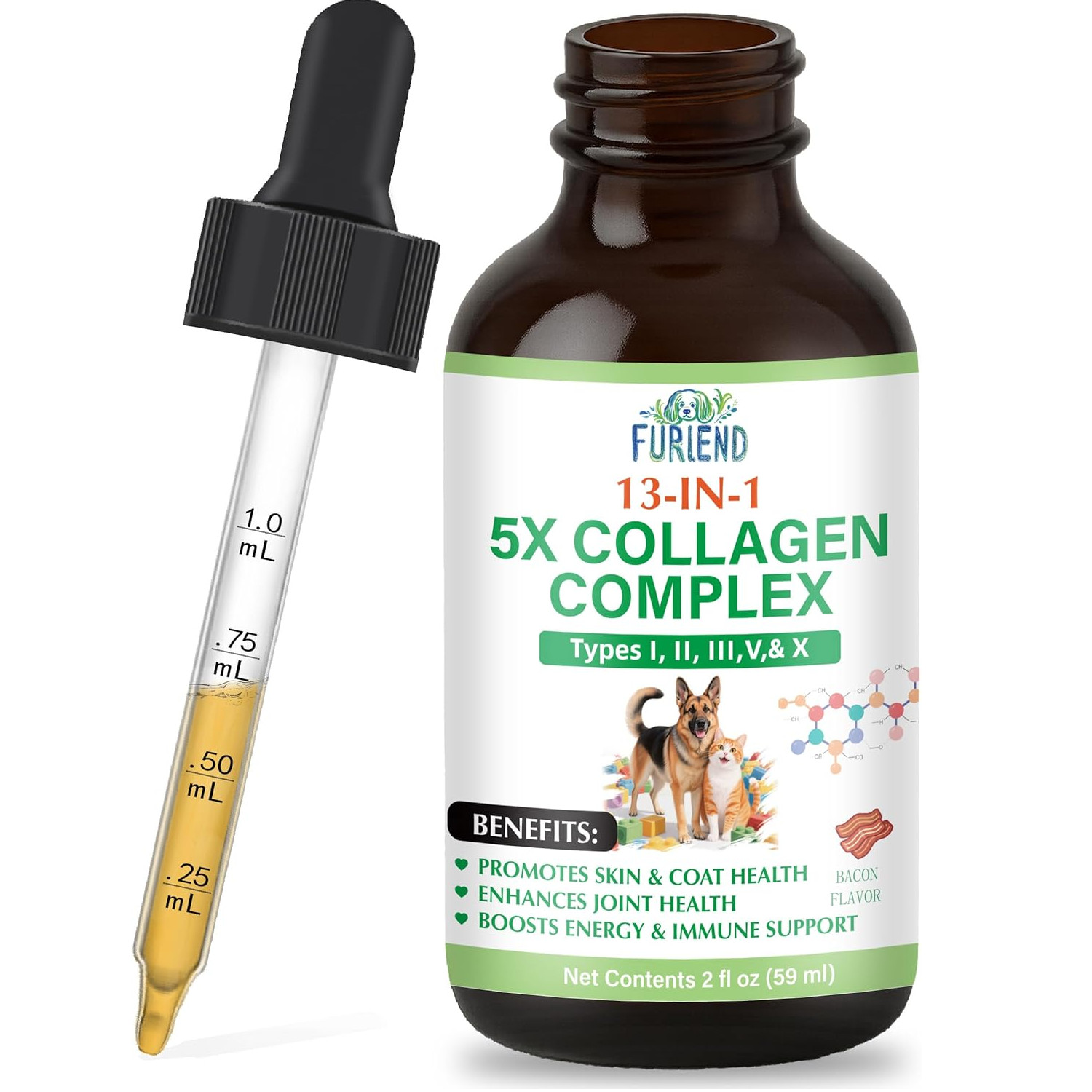Premium 5X Collagen for Dogs and Cats | Liquid Supplement with Types I, II, III,