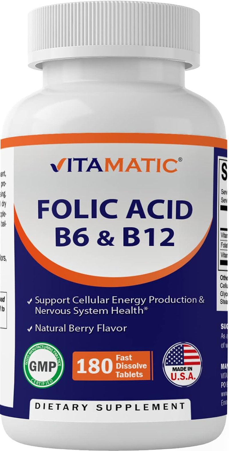 Folic Acid B12 B6 – Heart Health, Energy & Red Blood Cell Support – 180 Fast Dis