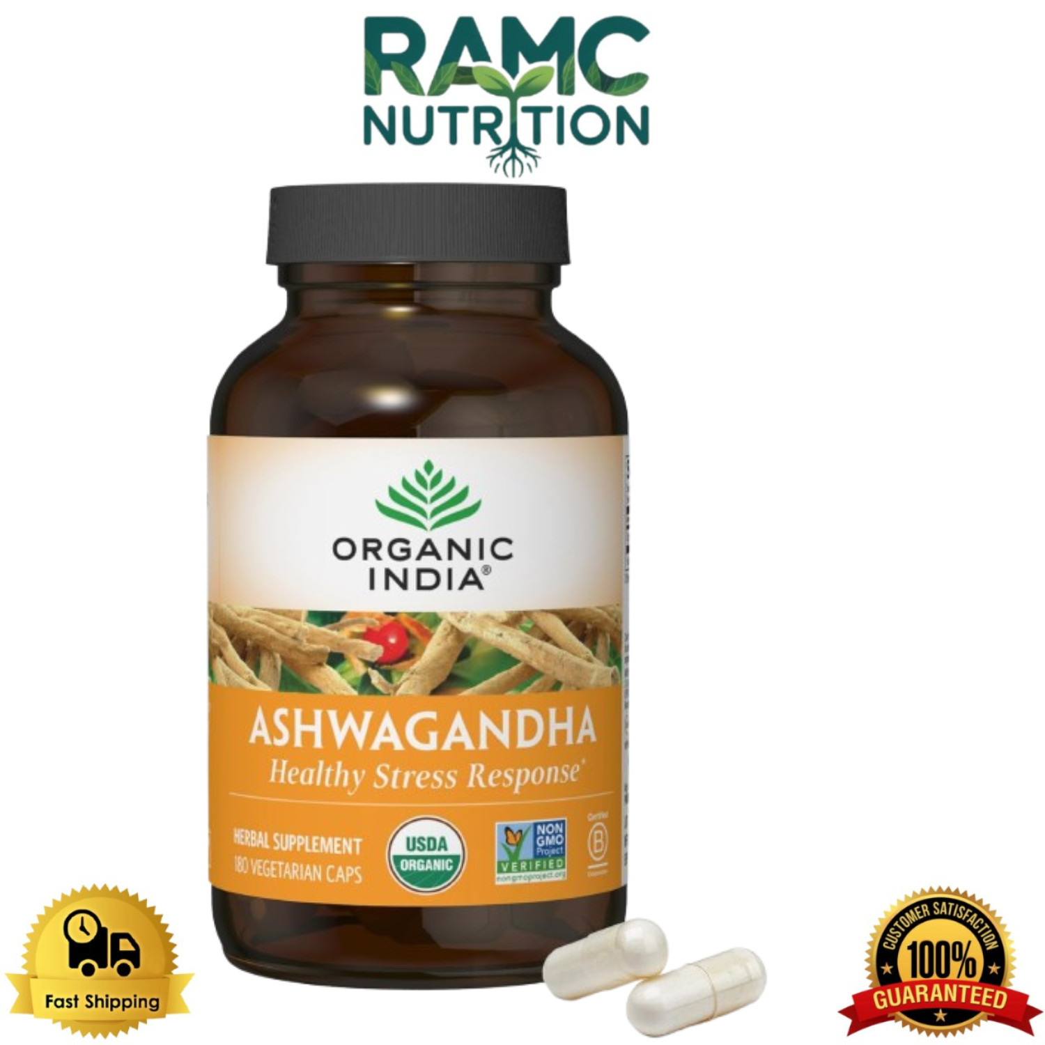 ORGANIC INDIA Ashwagandha Capsules | Supports Stress Relief – 180 Capsules