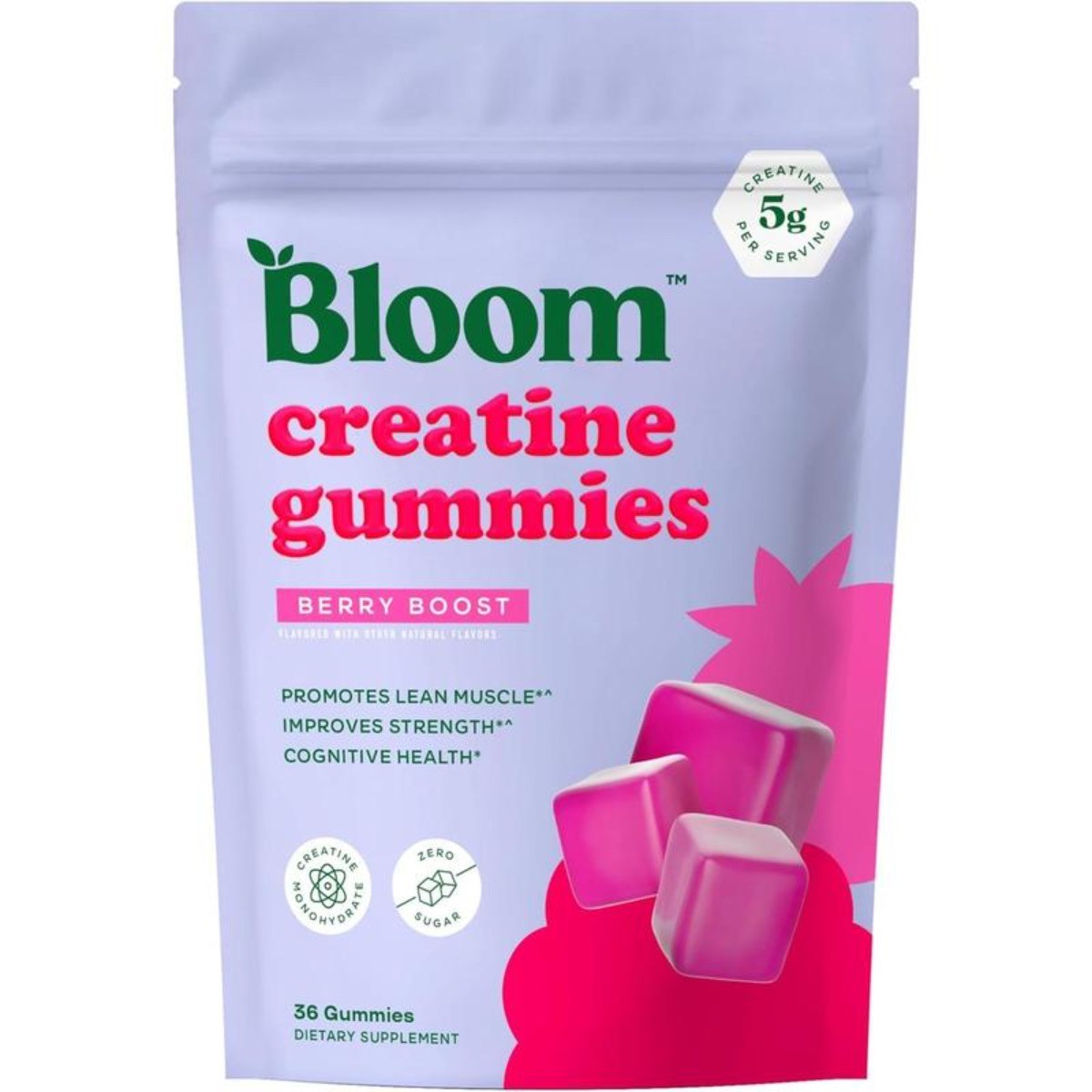 Sugar-Free Creatine Gummies for Strength & Focus, Non-GMO Berry