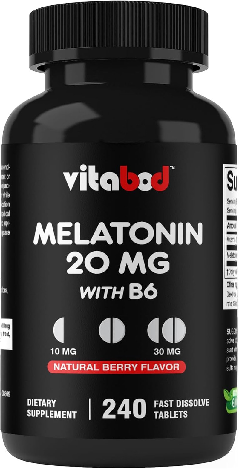Melatonin 20mg 240 Fast Dissolve Tablets Natural Berry Flavor Drug-Free Non-GMO