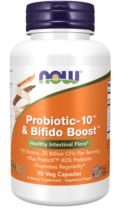 NEW NOW Foods Probiotic-10™ & Bifido Boost™ Veg 90 Caps 8/27EXP