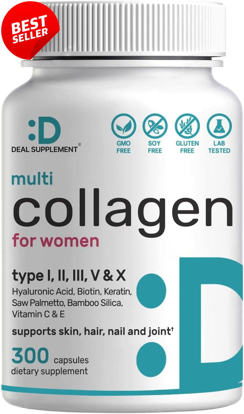 Multi Collagen Pills Hydrolyzed Peptides 11in1 Formula 300 Capsules Biotin US