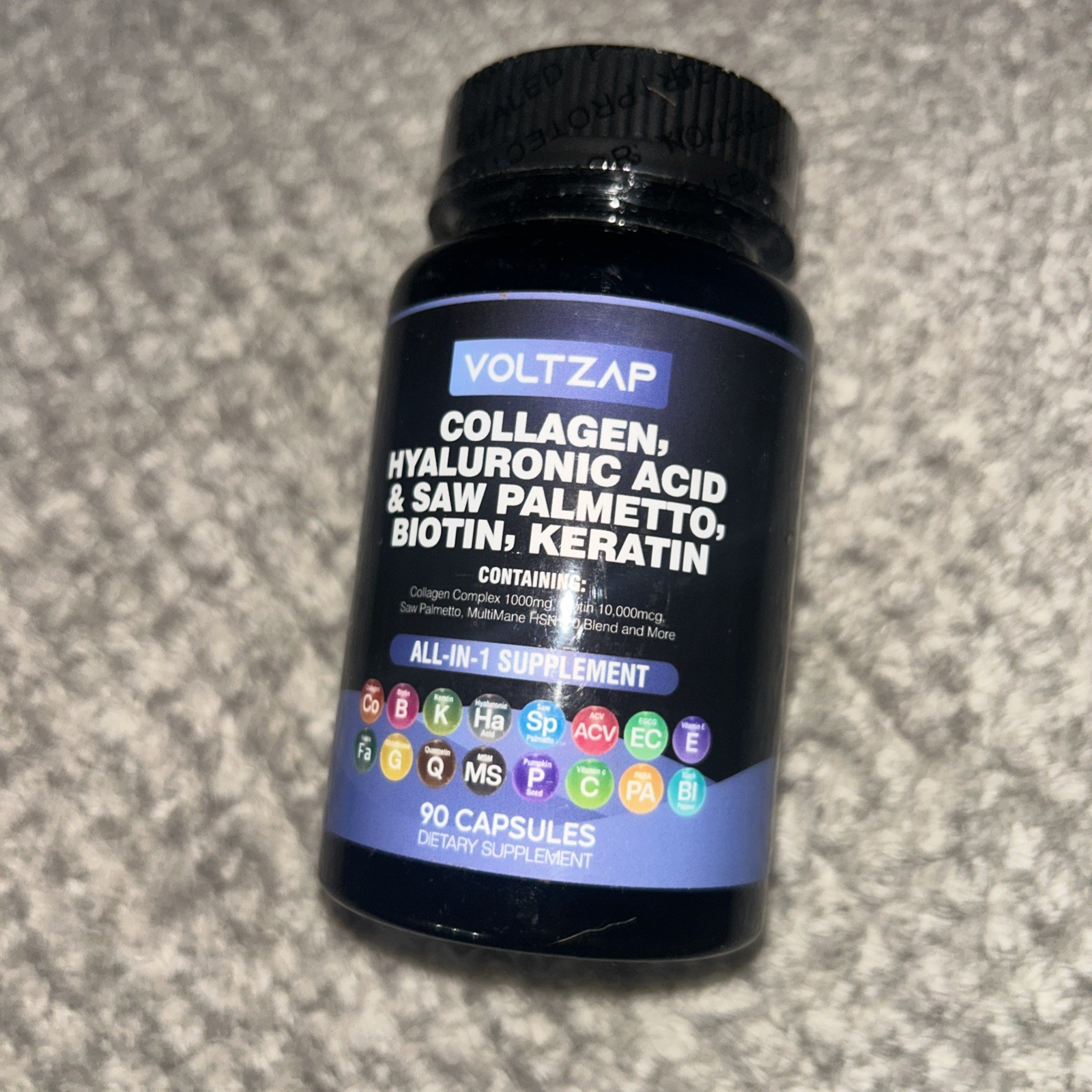 Voltzap Collagen, Hyaluronic Acid & Saw Palmetto, Biotin, Keratin 90 Caps New