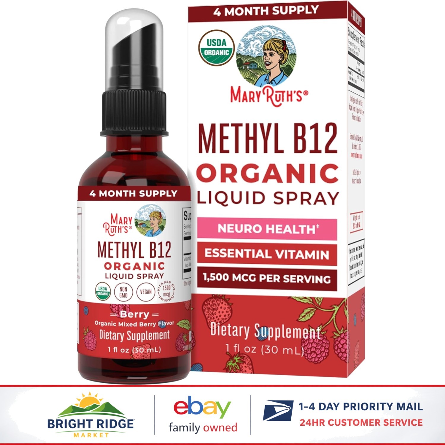 Gluten-Free Berry Flavor B12 Spray, Supports Energy and Nervous System Health