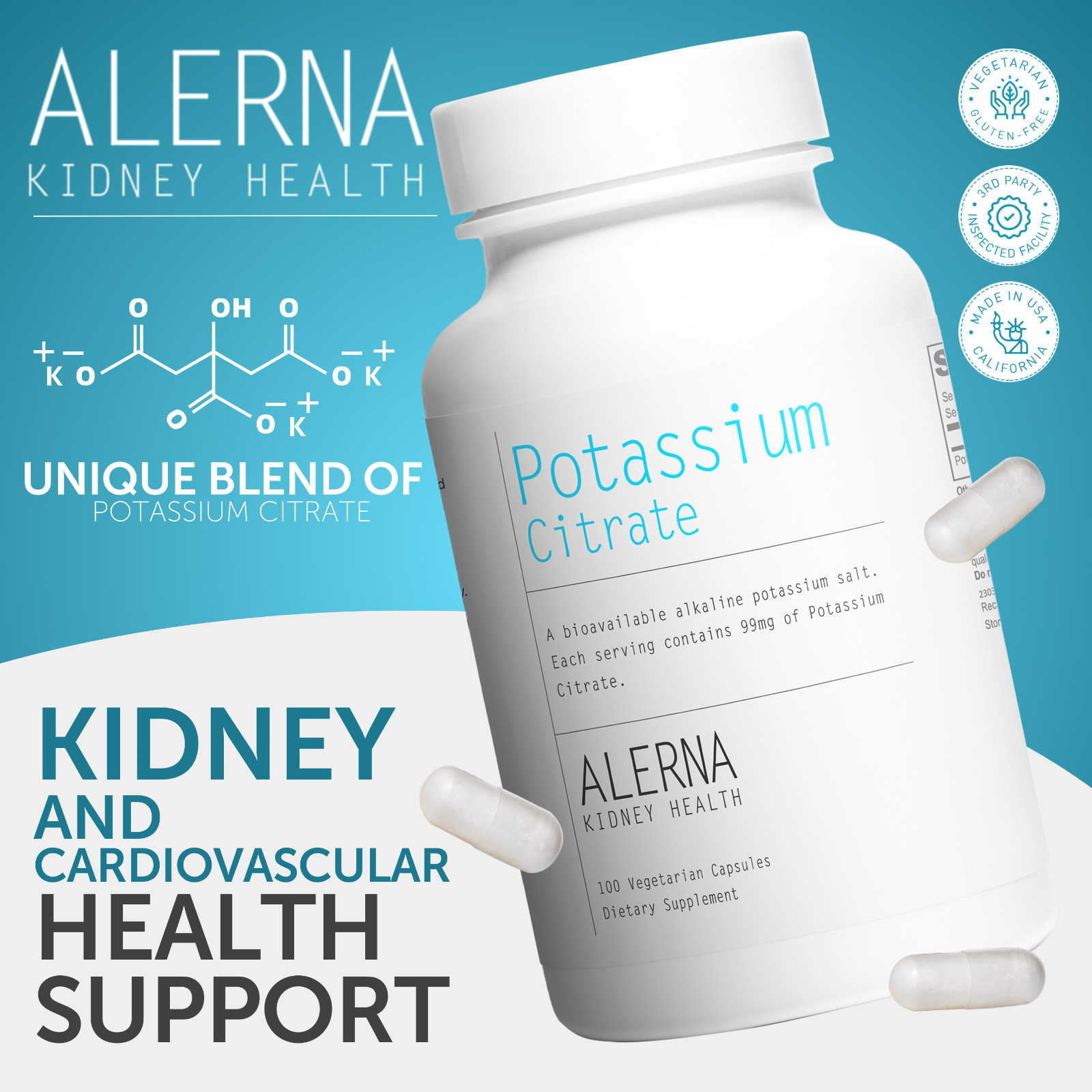 Potassium Citrate 99mg Kidney Uric Acid Support Supplement Uric Acid Flush