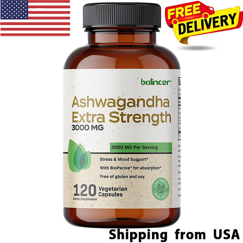 Ashwagandh Capsules – 3000mg – Stress and Mood Support, Gluten Free